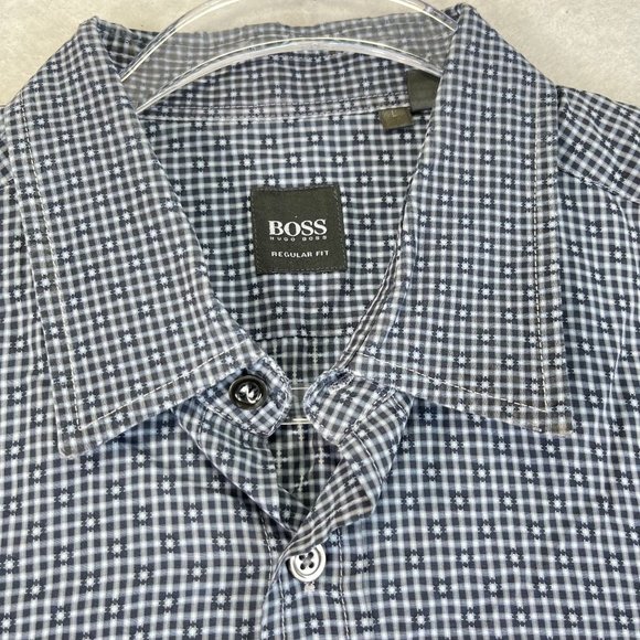 BOSS HUGO BOSS Mens L Blue Patterned Long Sleeve Button Down Shirt - Picture 9 of 14